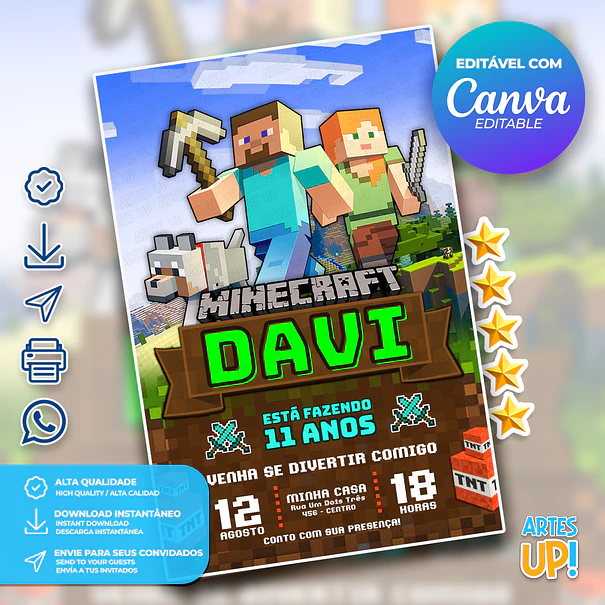 Invitación de cumpleaños de Minecraft 1