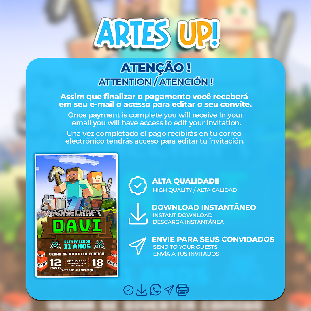 Convite Aniversário Minecraft 2