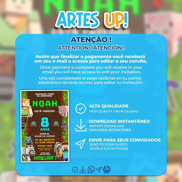 Convite Aniversário Minecraft 2