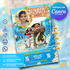 Invitación de cumpleaños de Moana con foto