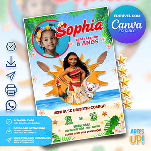Invitación de cumpleaños de Moana con foto