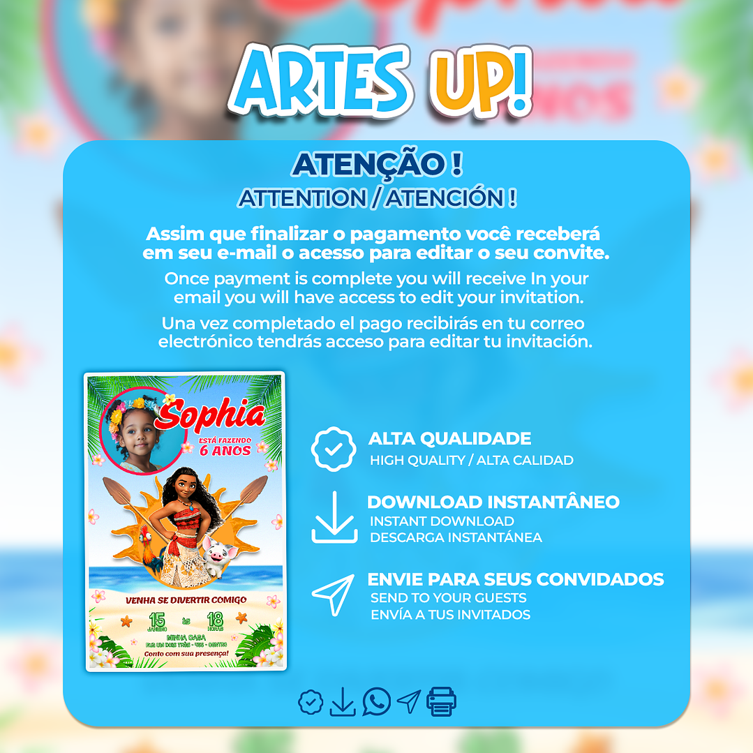 Convite Aniversário Moana com foto 2