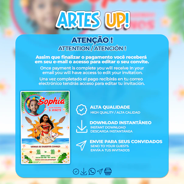 Convite Digital Aniversário Moana com Foto 2