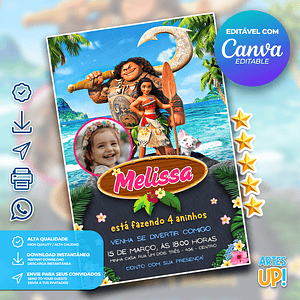 Invitación de cumpleaños de Moana con foto
