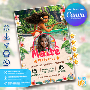 Invitación de cumpleaños de Moana con foto