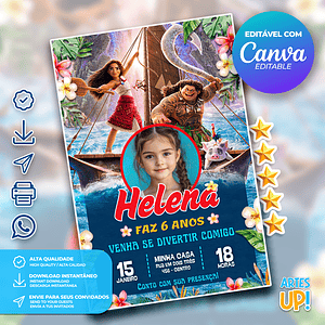 Invitación de cumpleaños de Moana con foto