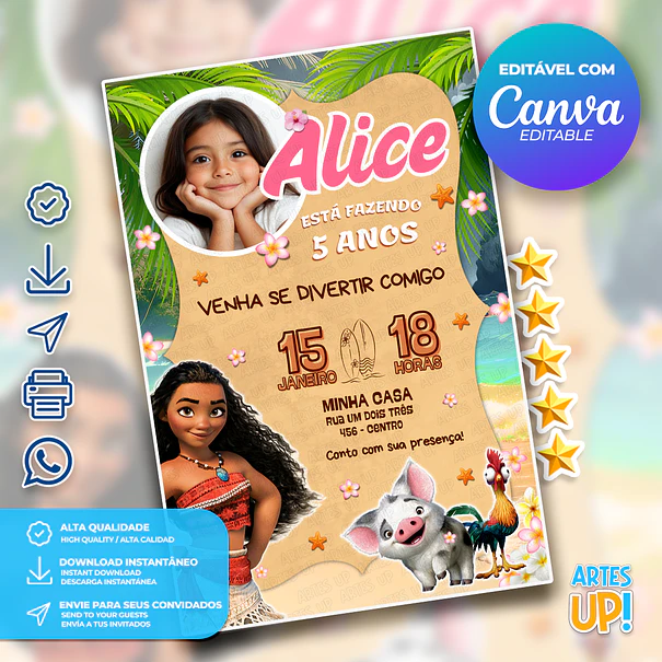 Convite Aniversário Moana com foto 1