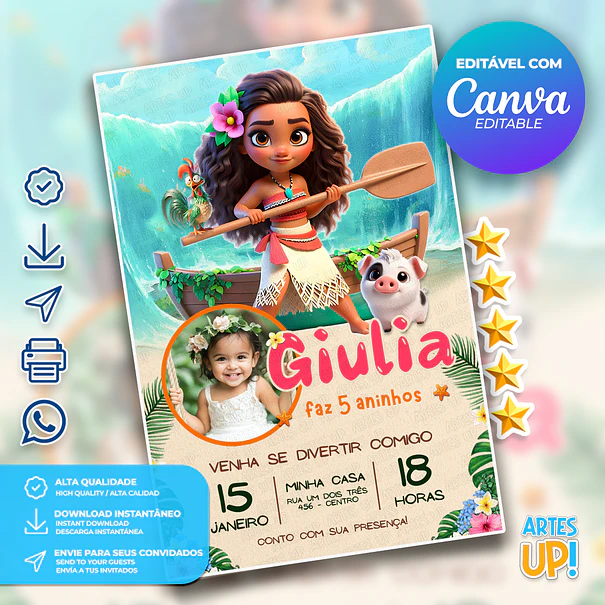 Moana Birthday Invitation with photo 1