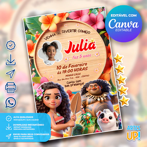 Moana Birthday Invitation with photo 1