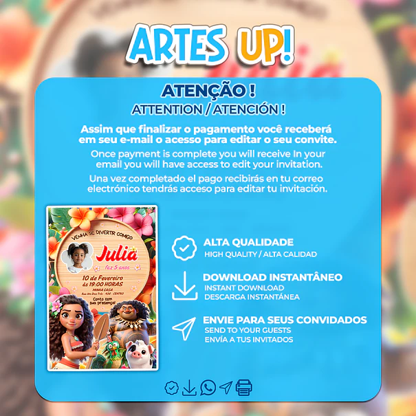 Moana Birthday Invitation with photo 2