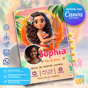 Invitación de cumpleaños de Moana con foto