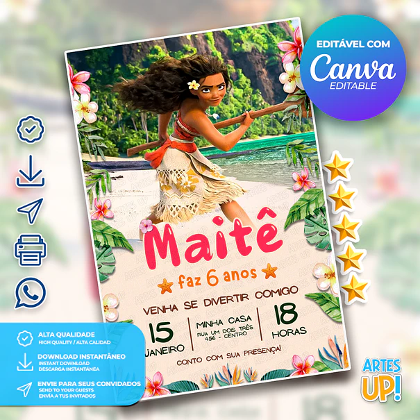 Convite Aniversário Moana 1
