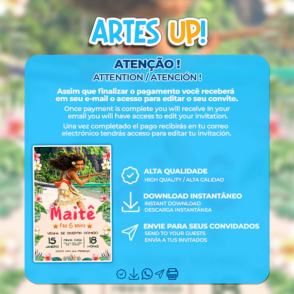 Convite Aniversário Moana 2