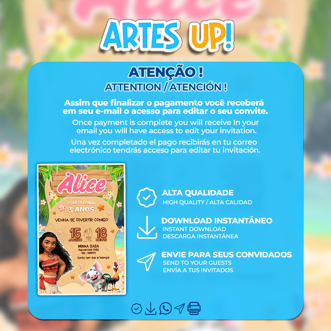 Convite Aniversário Moana 2