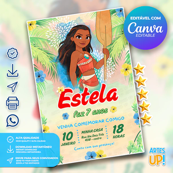 Moana Watercolor Birthday Invitation 1