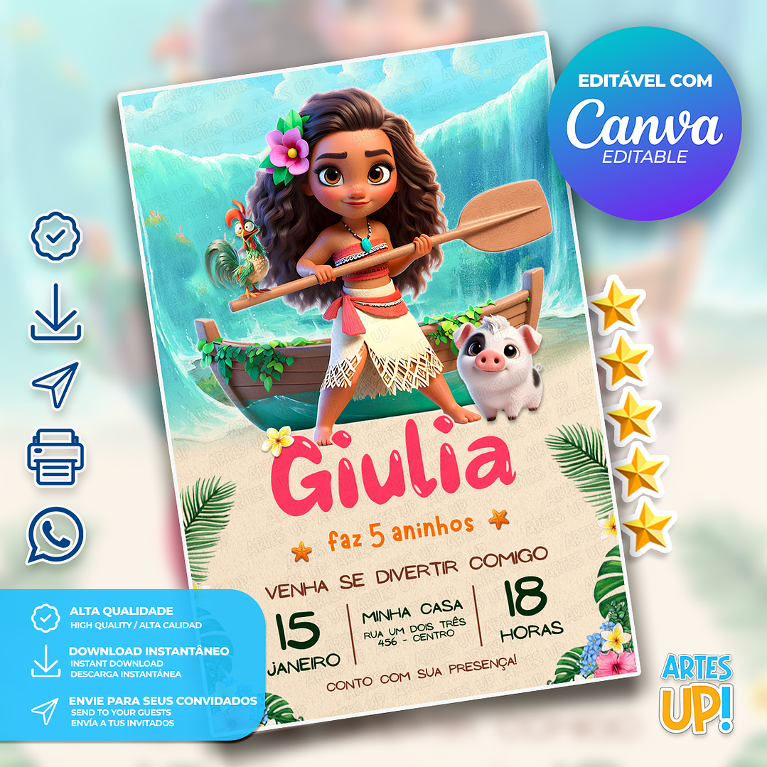 Convite Aniversário Moana 1