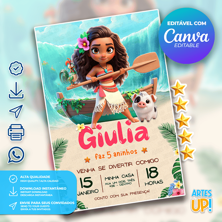 Convite Aniversário Moana 1