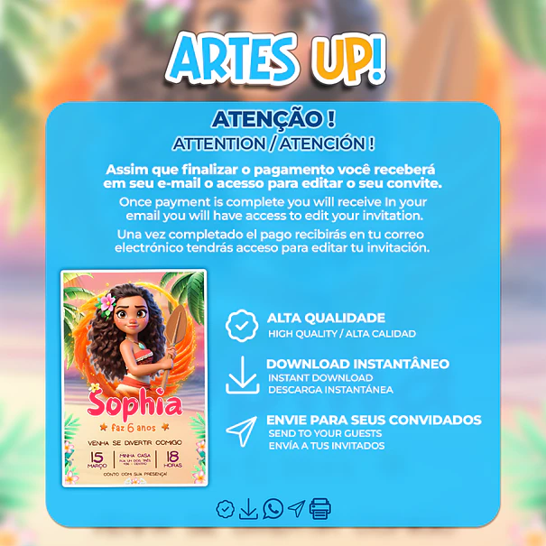 Convite Aniversário Moana 2