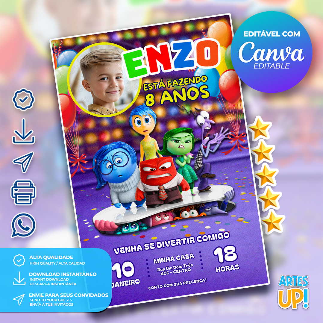 Convite Aniversário Divertida Mente com foto 1