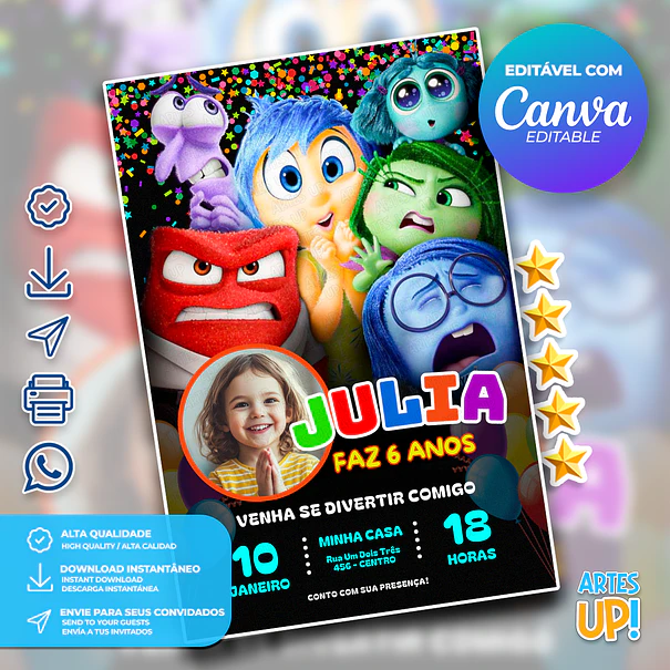 Inside Out Birthday Invitation with photo 1