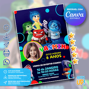 Convite Aniversário Divertida Mente com foto