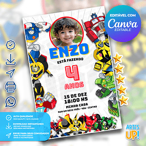 Invitación de cumpleaños de Transformers con foto