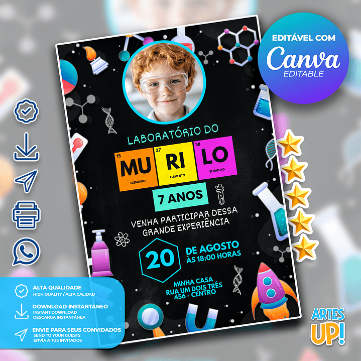 Convite Aniversário Laboratório com foto 1