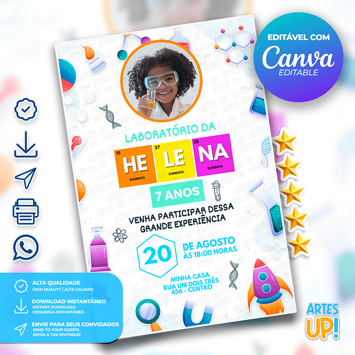 Convite Aniversário Laboratório com foto 1