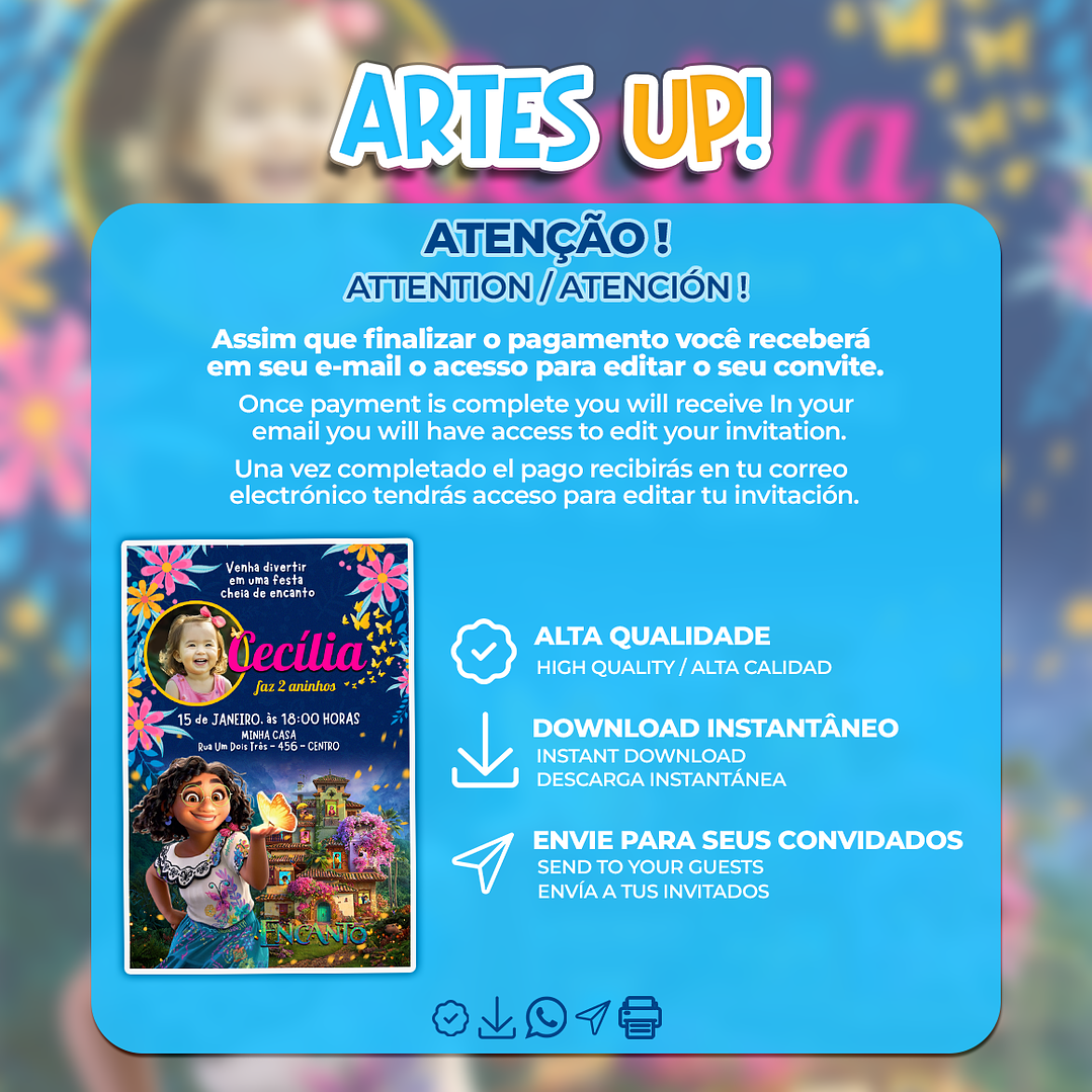 Convite Aniversário Encanto com foto 2