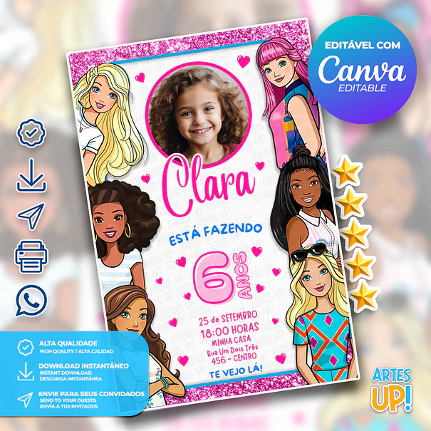 Invitación de cumpleaños de Barbie con foto 1