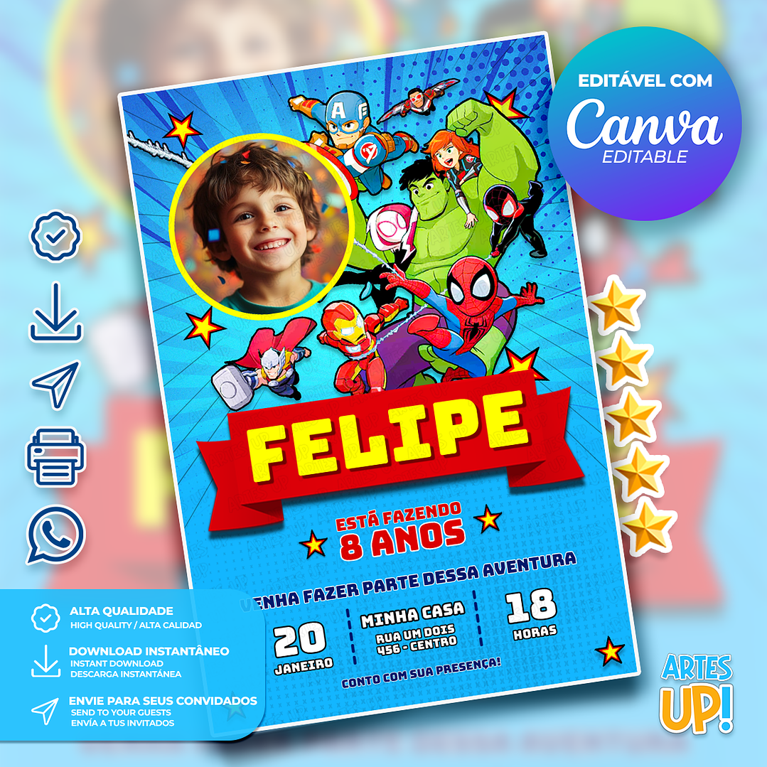 Convite Aniversário Marvel Super Hero Adventures com foto 1