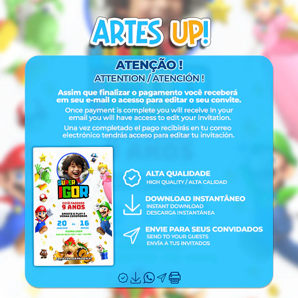 Super Mario Bros Birthday Invitation with photo 2
