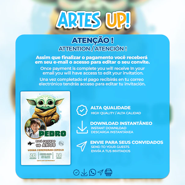 Baby Yoda Star Wars Birthday Invitation with photo 2
