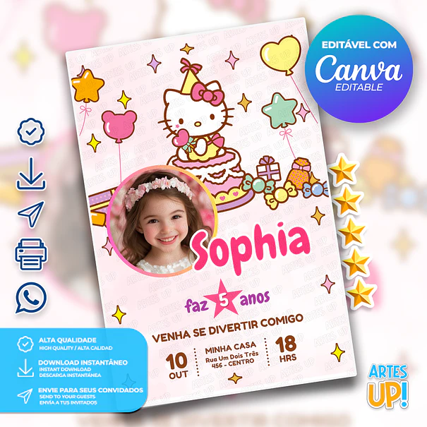 Invitación de cumpleaños de Hello Kitty con foto 1