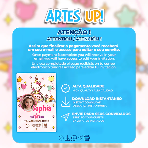 Invitación de cumpleaños de Hello Kitty con foto 2