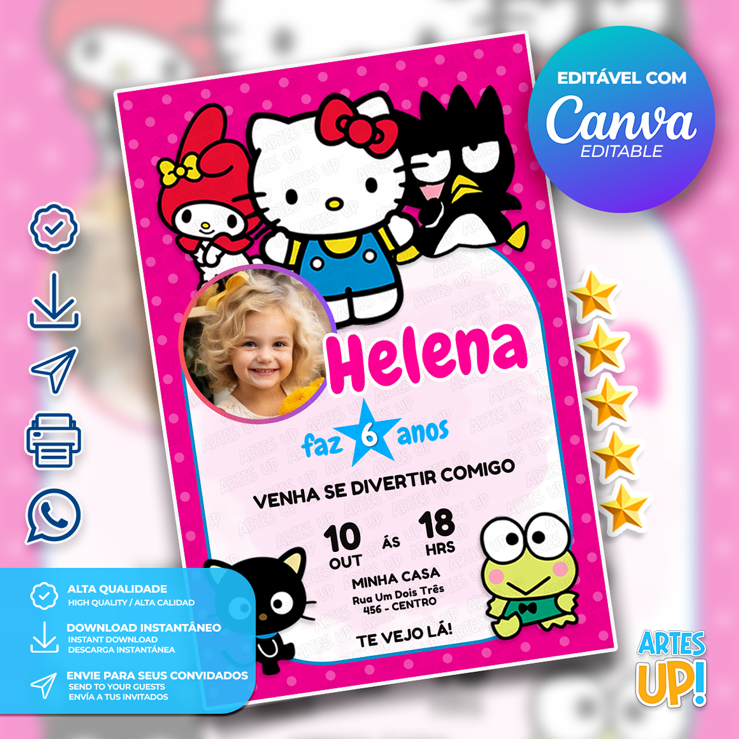 Invitación de cumpleaños de Hello Kitty con foto 1