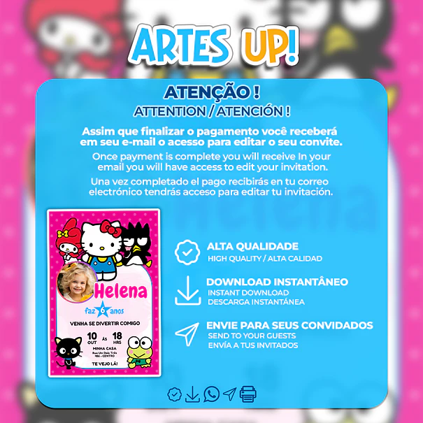 Invitación de cumpleaños de Hello Kitty con foto 2