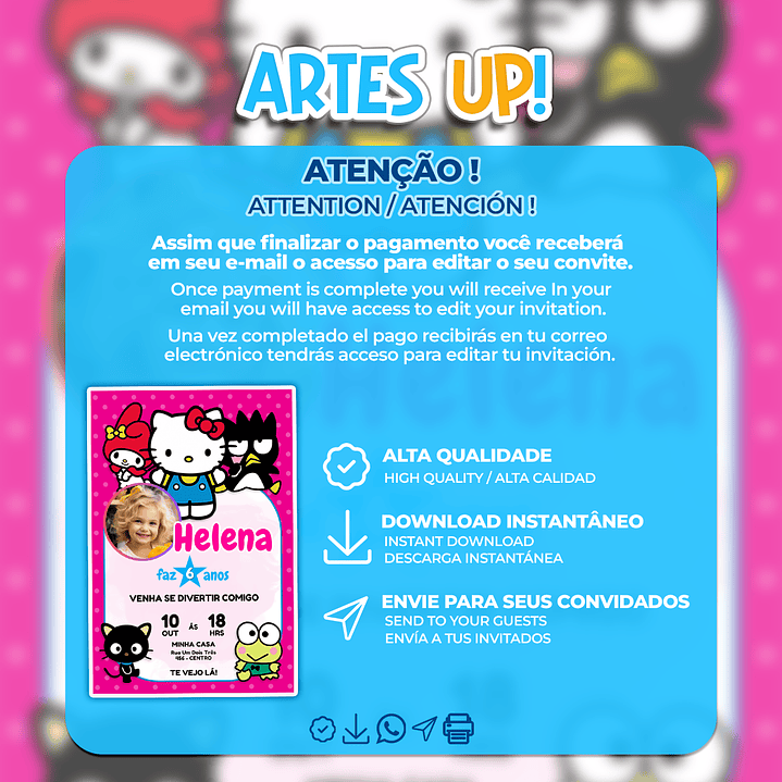 Convite Aniversário Hello Kitty com foto 2