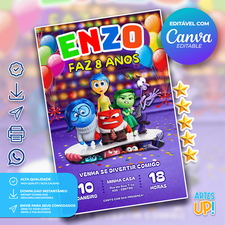 Convite Aniversário Divertida Mente 1