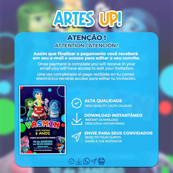 Invitación de cumpleaños de Inside Out 2