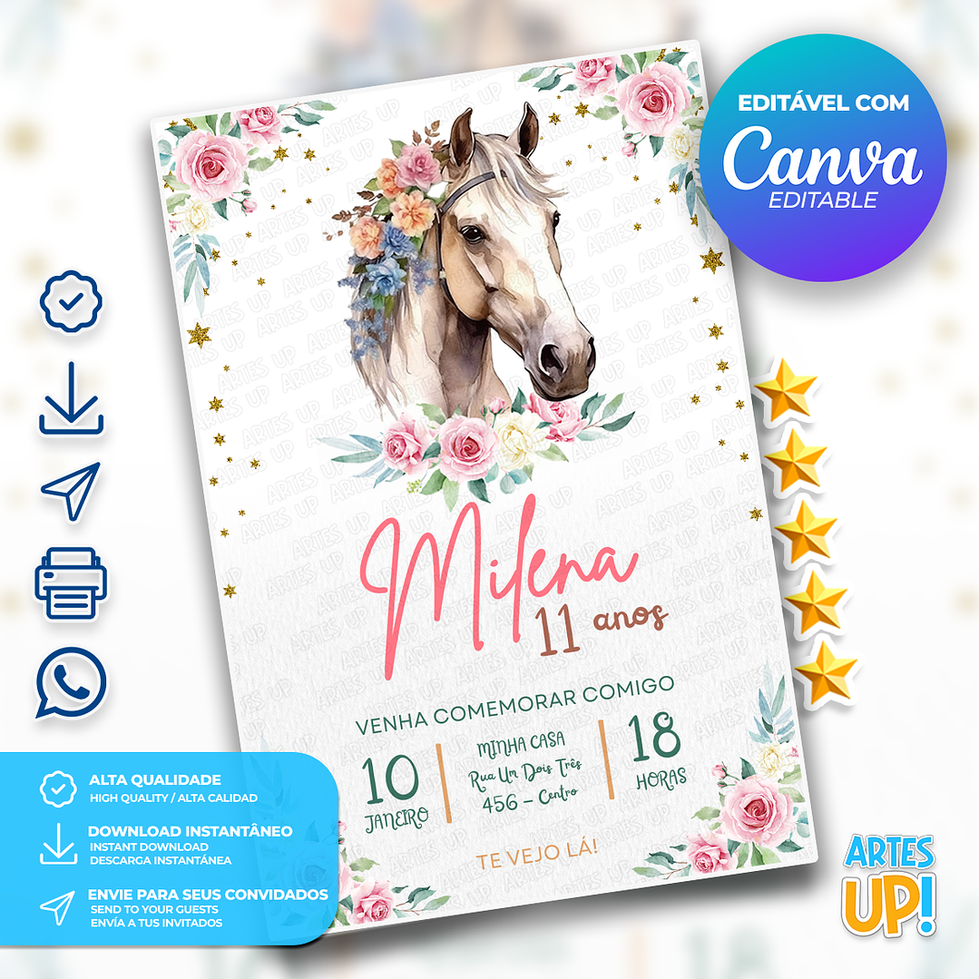 Convite Aniversário Cavalo Floral  1