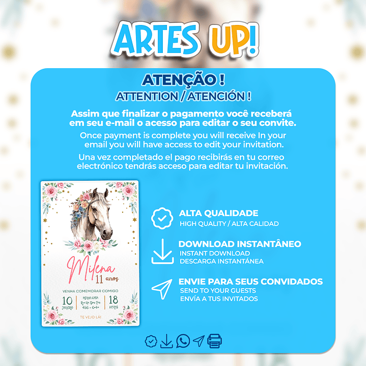 Convite Aniversário Cavalo Floral  2