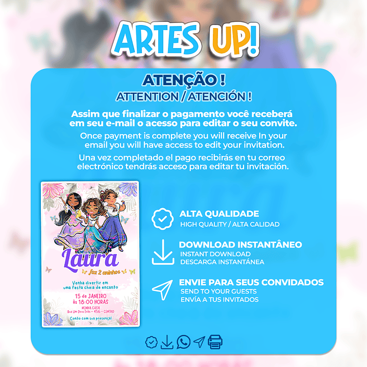 Convite Aniversário Encanto Aquarela Floral  2