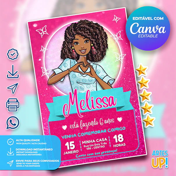 Convite Aniversário Barbie Negra 1