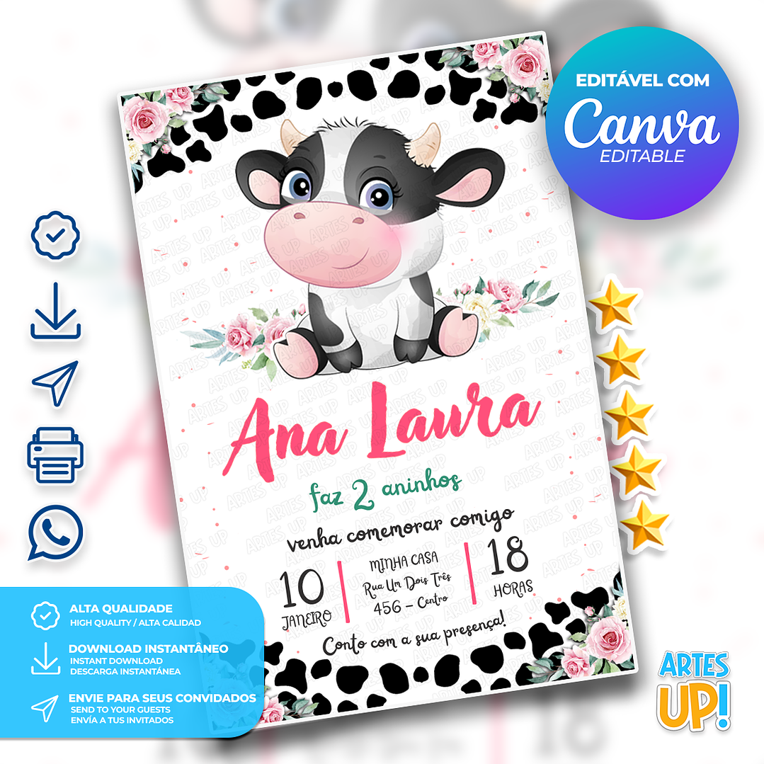 Convite Aniversário Vaquinha Floral 1