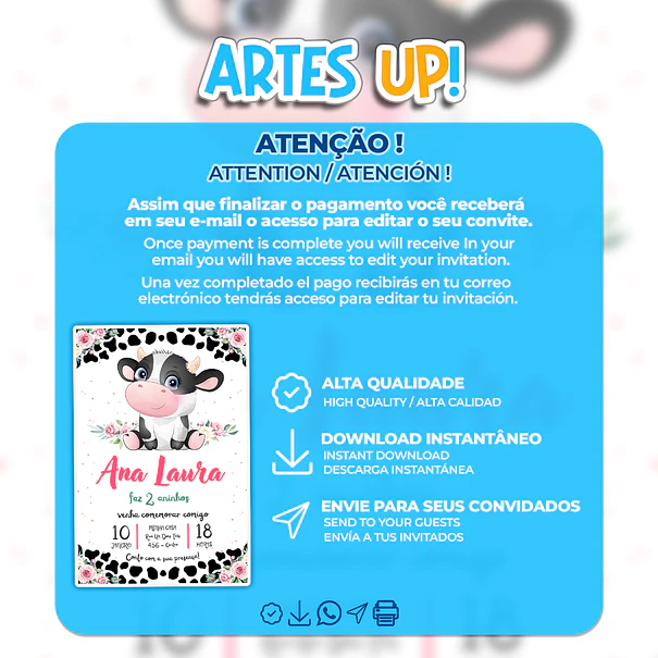 Floral Cow Birthday Invitation 2