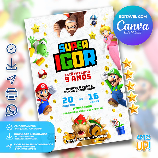Invitación de cumpleaños de Super Mario Bros. 1