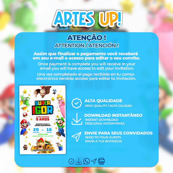 Invitación de cumpleaños de Super Mario Bros. 2
