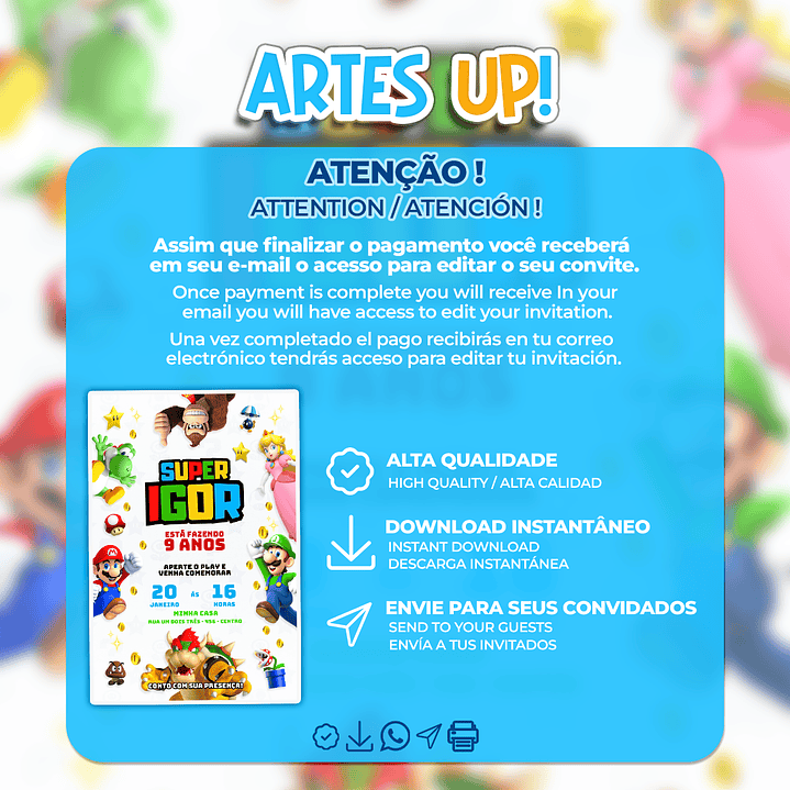 Convite Aniversário Super Mario Bros 2
