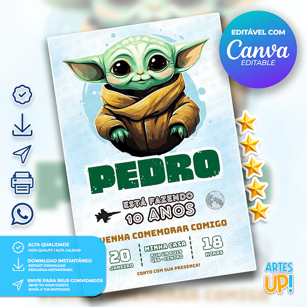 Baby Yoda Star Wars Birthday Invitation 1